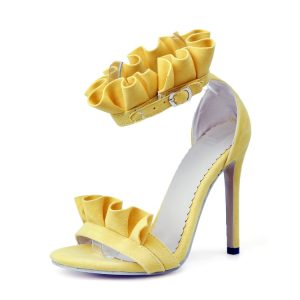 Sweet High Heel Roman Sandals with Buckle and Flower Detail