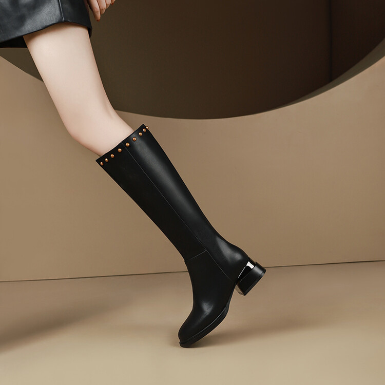 Women's High Shaft Fashion Boots with Chunky Mid Heel and Side Zipper - Style o.html