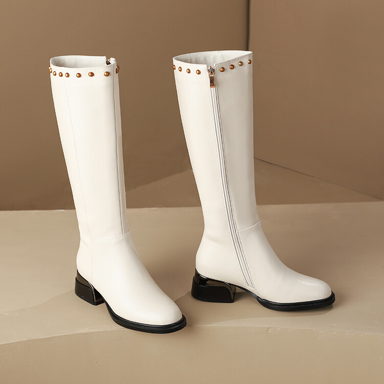 Women's High Shaft Fashion Boots with Chunky Mid Heel and Side Zipper - Style o.html - Image 3
