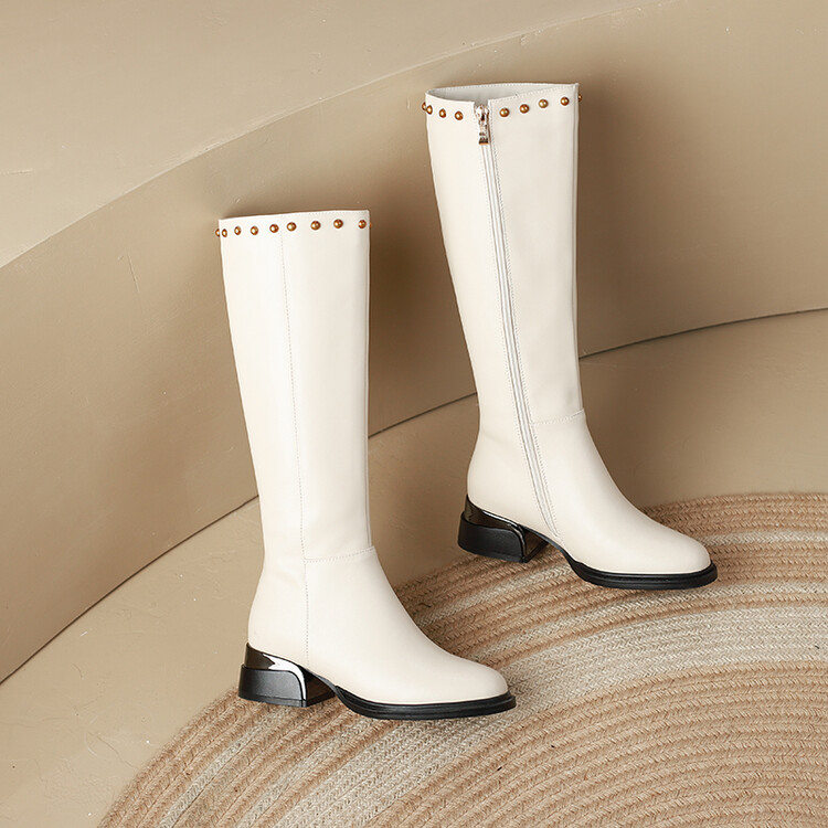 Women's Fashion High Shaft Boots with Metal Studs and Side Zipper - Image 4