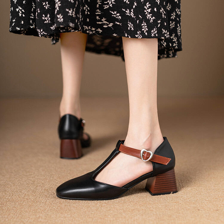 Sweet Mary Jane Sandals with Color Block and Cutout Design - Image 5