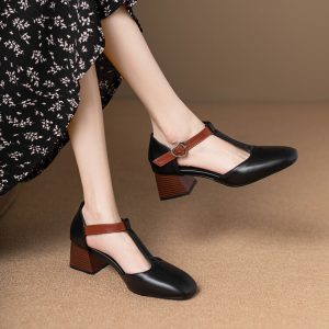 Sweet Mary Jane Sandals with Color Block and Cutout Design