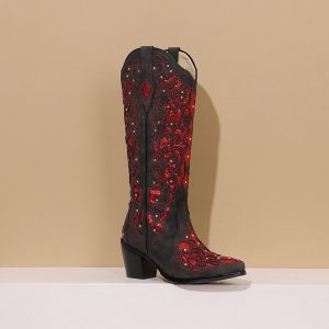 Western Boots with Embroidered High Chunky Heel