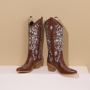 Women's Embroidered Western High Heel Boots