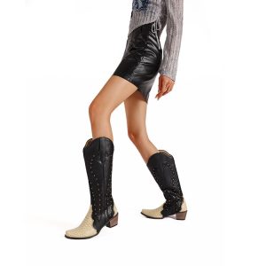 Women's Western Boots with High Chunky Heel and Pointed Toe