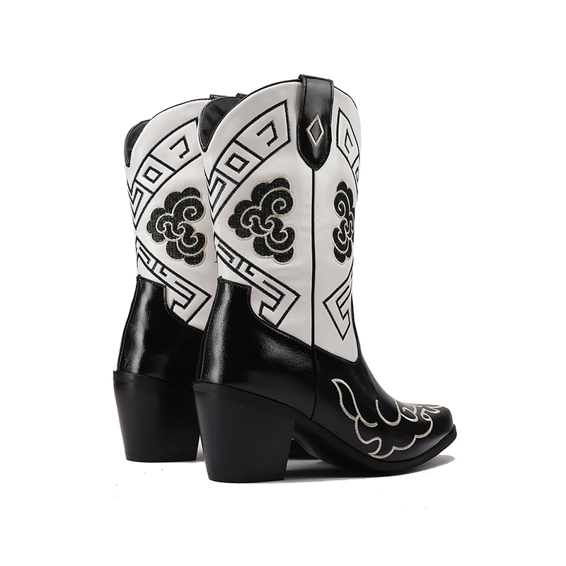 Women's Western Boots - Pointed Toe Chunky High Heel Mid-Calf PU Boots - Image 3