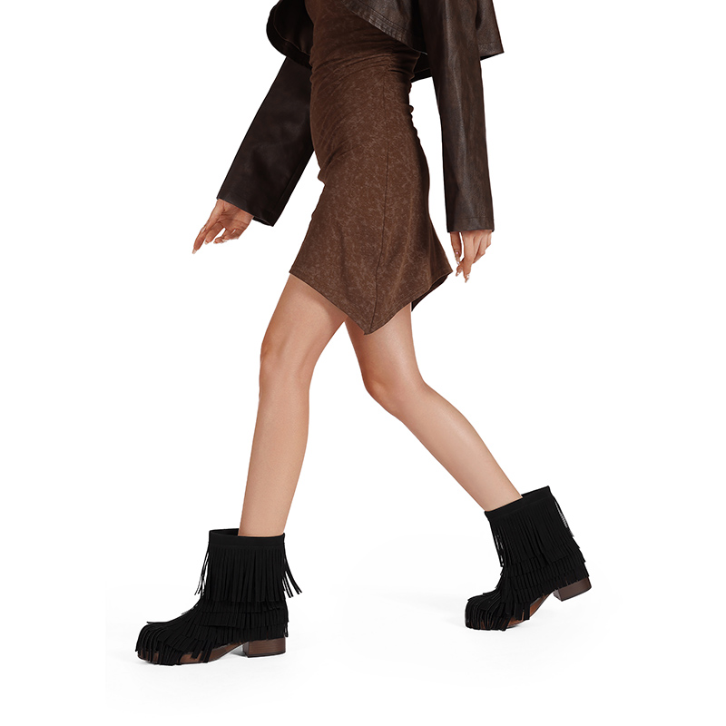 Western Boots for Women PU Mid Chunky Heel Round Toe Short Boots - Image 3