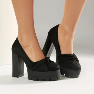 Women's Fashion High Heel Pumps - PU Upper Chunky Heel Slip-On Round Toe