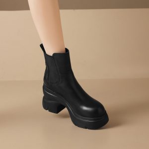 Women's Chelsea Boots in Top Grain Leather with Chunky High Heel - Style c.html