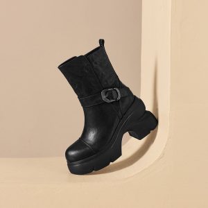 Women's Chelsea Boots with Chunky High Heel and Side Zipper - Style o.html
