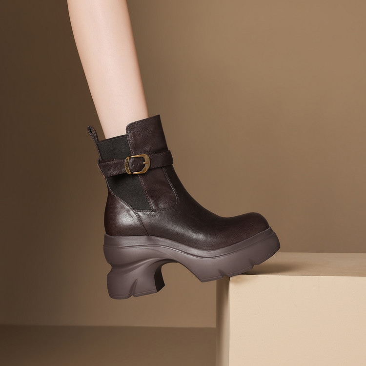 Women's Chelsea Boots with Chunky High Heel and Belt Buckle - Image 2