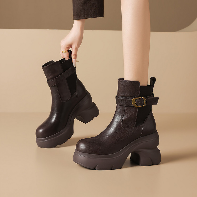 Women's Chelsea Boots with Chunky High Heel and Belt Buckle - Image 3